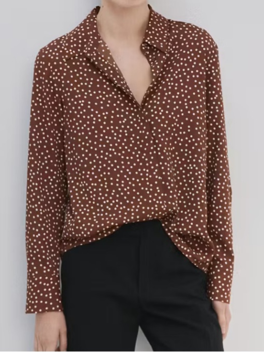 Mango Brown and White Polka Dot Button-Down Shirt PRINTED STRAIGHT SHIRT 1236